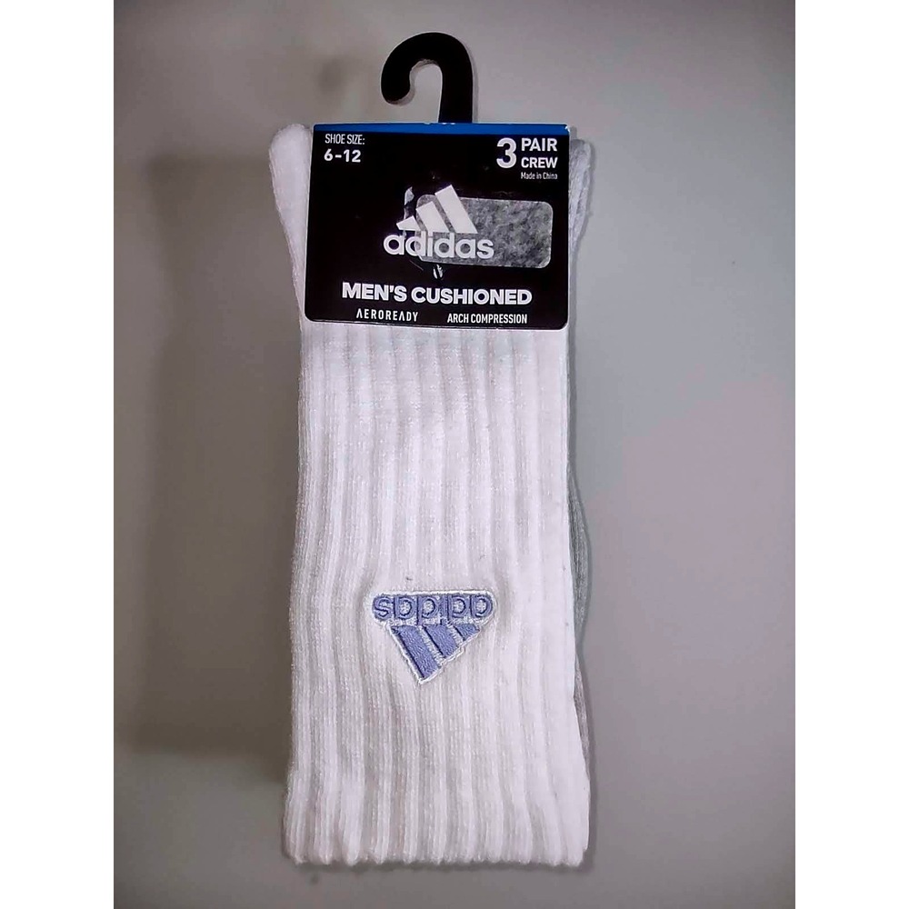 (2) Adidas Mens Cushioned Crew Socks 3 Pair Pack Shoe Size 6-12 Aeroready - Picture 4 of 9